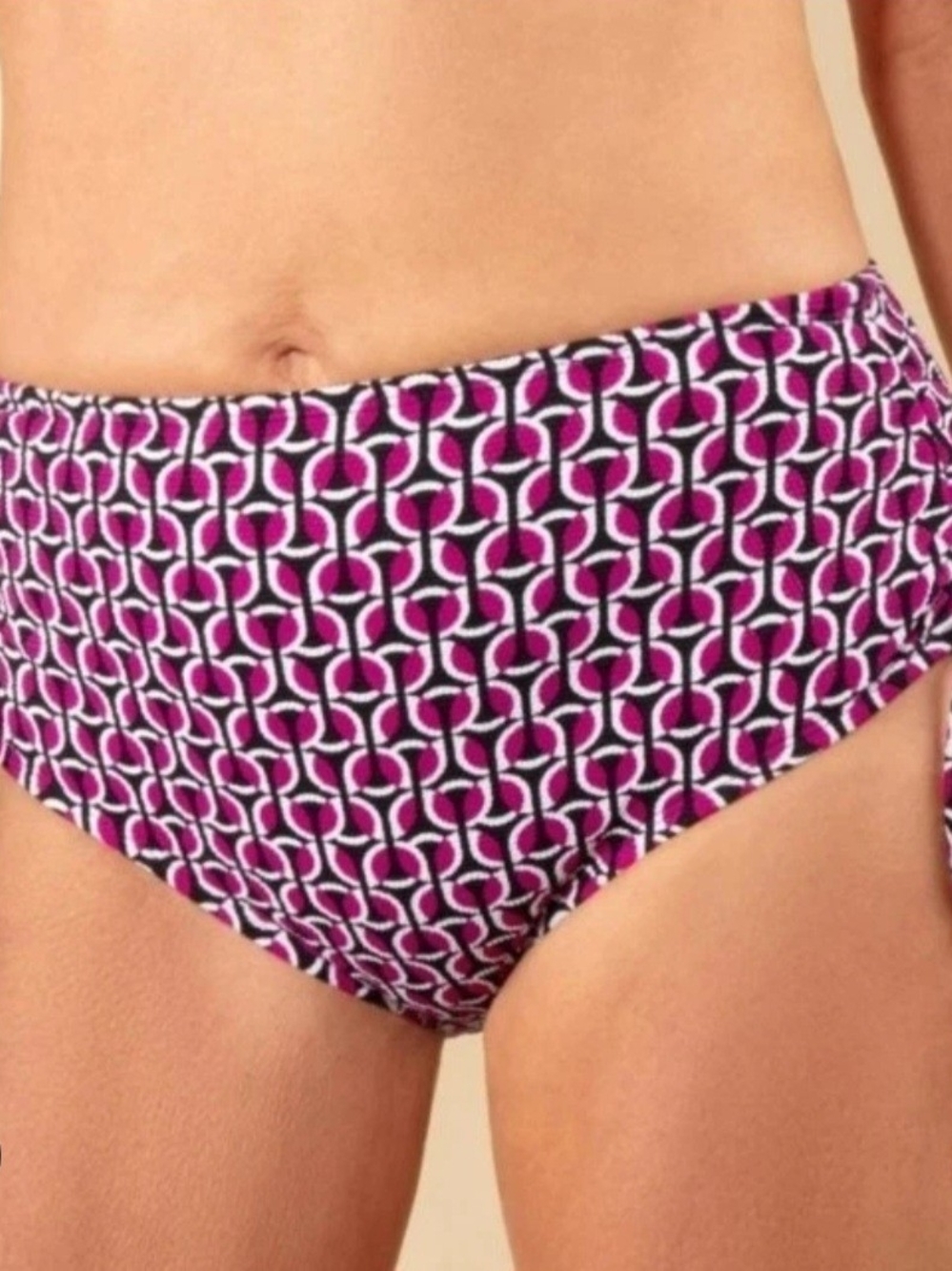 NWT Lands end Large Geometric Print High-Waist Bikini Bottoms - Pink & Black